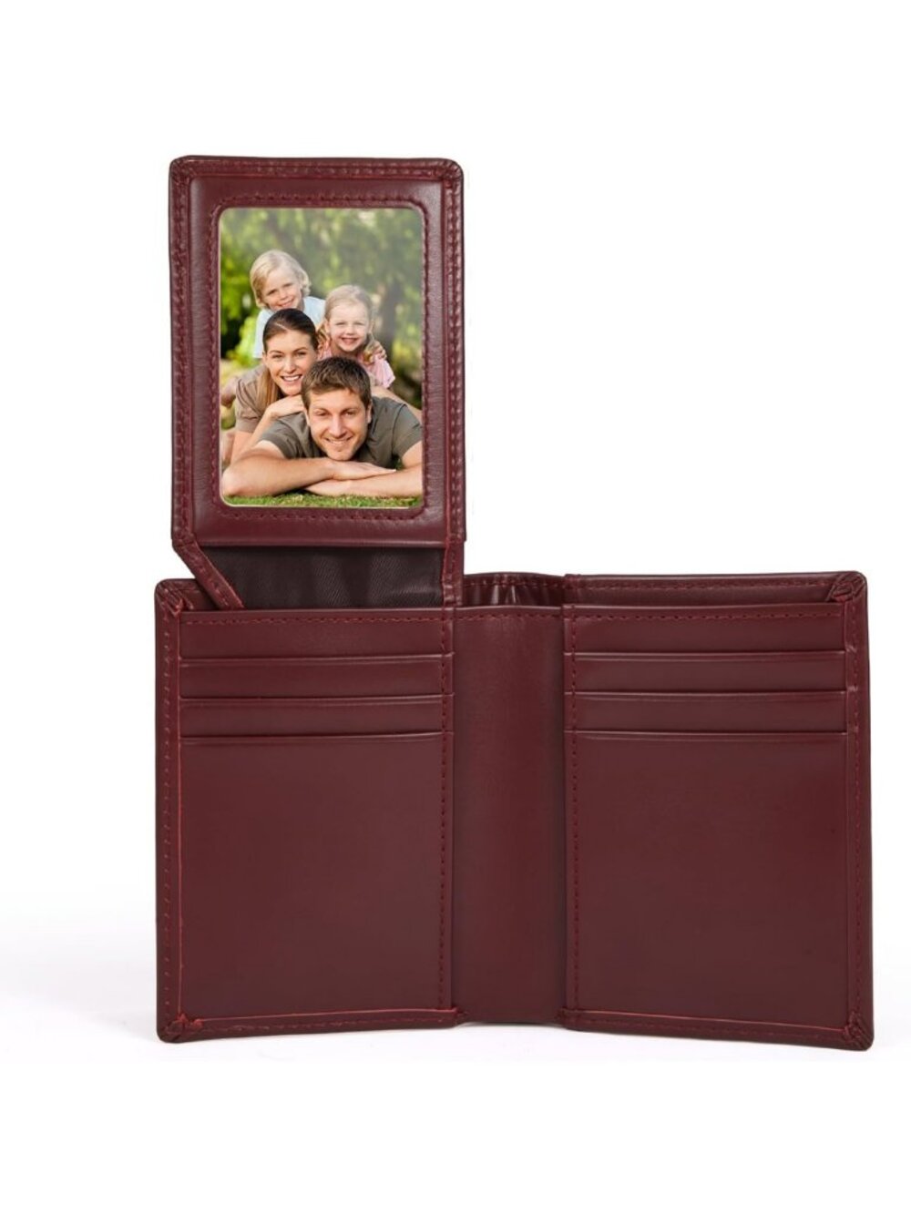 RFID Blocking Genuine Leather Bifold Wallet for Men with 2 ID Windows - Red